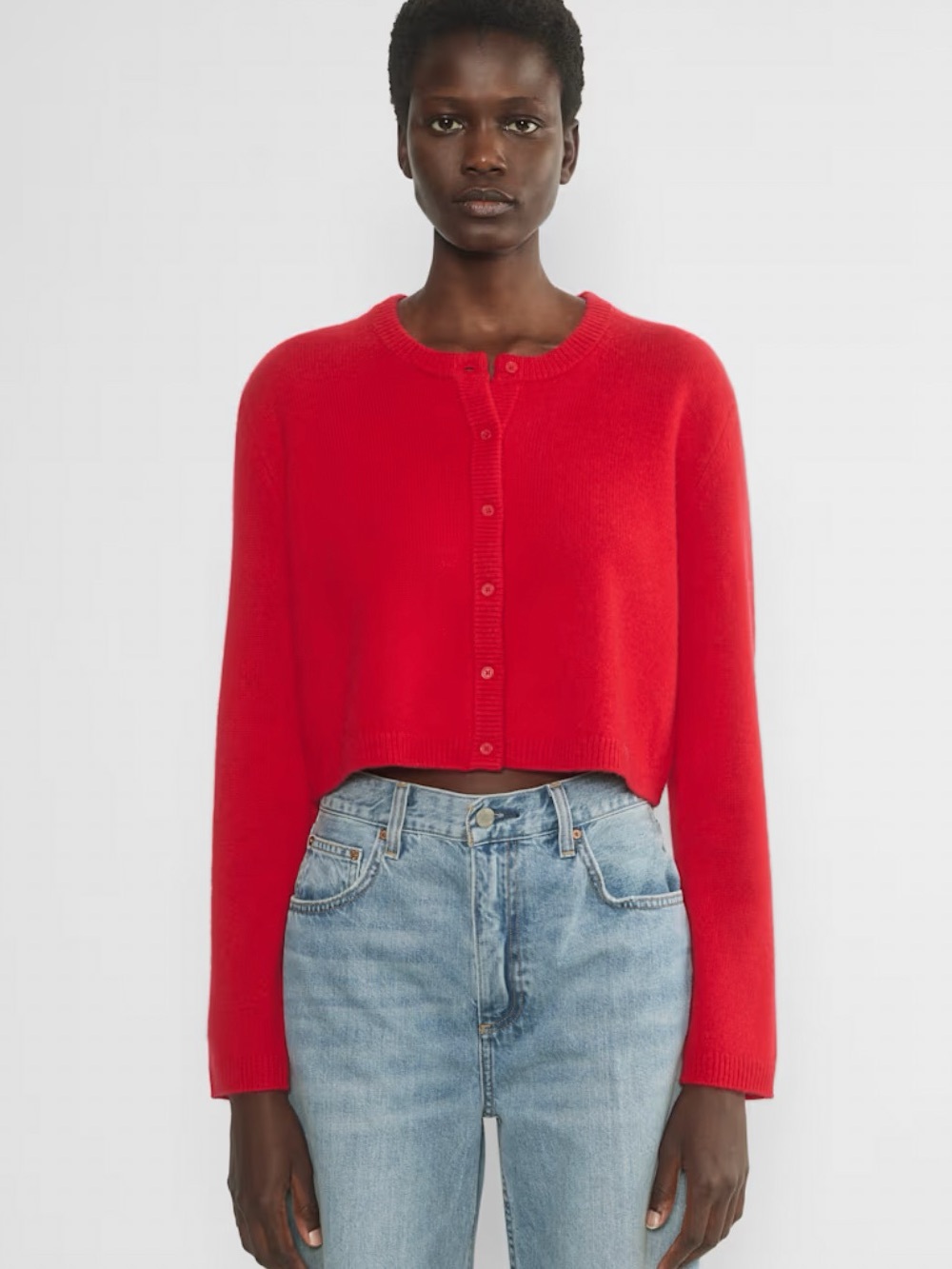 Aritzia Cashmere Relaxed Crew Cardigan in Red